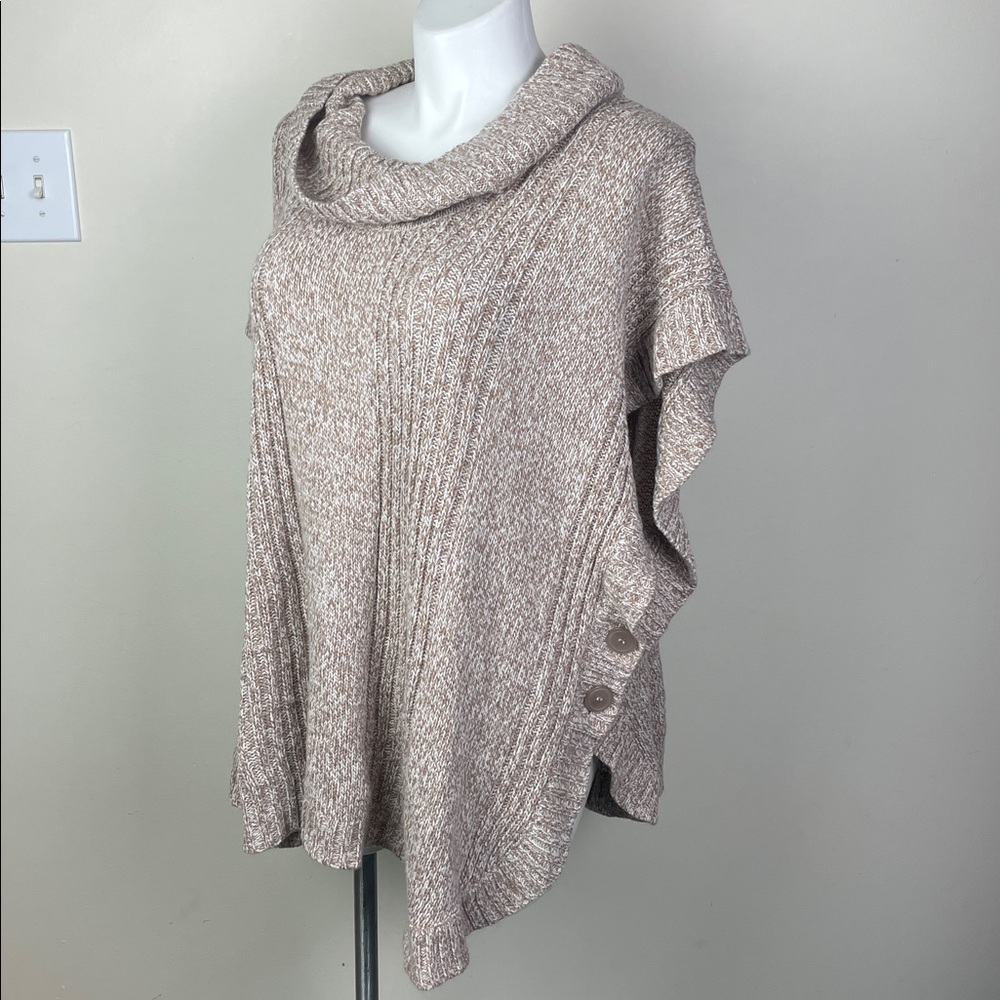Woman Within Button Side Poncho Tan - Picture 9 of 10